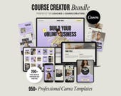 Course Creator Bundle Canva Templates 950+ Ebook Workbook Masterclass Presentation Slide Deck Sales Funnel Marketing Kit Purple Cream D2