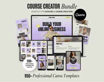 Course Creator Bundle Canva Templates 950+ Ebook Workbook Masterclass Presentation Slide Deck Sales Funnel Marketing Kit Purple Cream D2