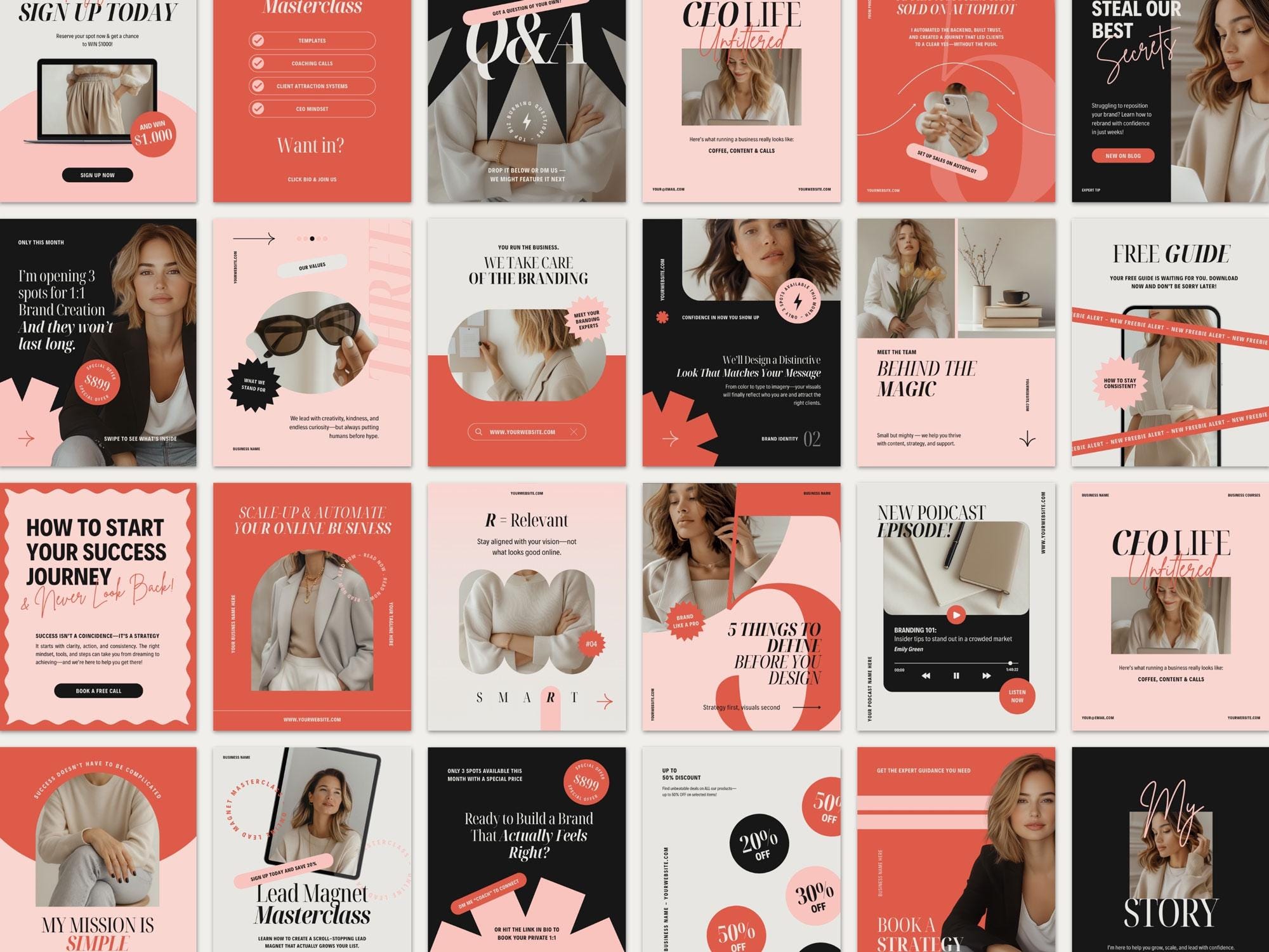 Blush Pink Instagram Template Bundle Canva Social Media Kit for Coaches ...
