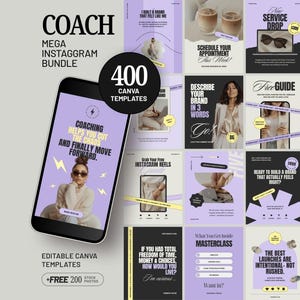 Purple Instagram Canva Template Bundle | Modern Editorial Social Media Pack in Lilac for Coaches, Creators & Business | 400 Templates D2