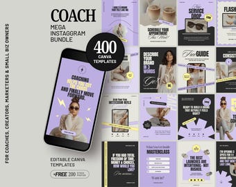 Purple Instagram Canva Template Bundle | Modern Editorial Social Media Pack in Lilac for Coaches, Creators & Business | 400 Templates D2