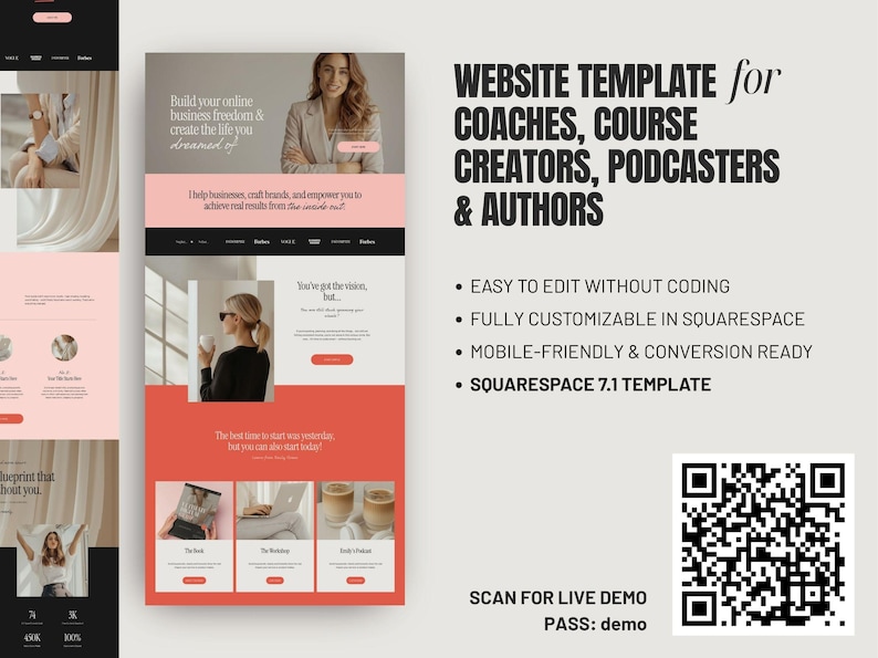 Feminine Squarespace Website Template, Coaches, Podcasters, Authors (Squarespace 7.1) PG01 collection image 2
