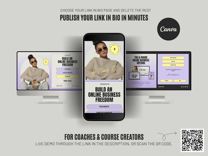Canva Link in Bio Template Mobile Landing Page Canva Bundle Purple ...
