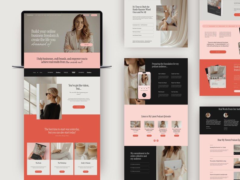 Professional Squarespace website template for podcasters, authors, and speakers, including dedicated pages for content, speaking events, and lead generation, built to support a strong personal brand online.