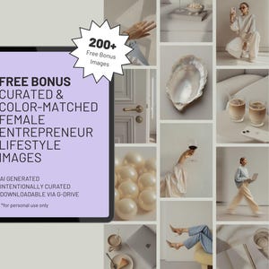 Free AI generated images for female entrepreneurs with every purchase. Check out this Squarespace drag and drop website template for women entrepreneurs built with modular sections, bold headlines, and a refined editorial style in violet and neutral colors. Feminine business website template for Squarespace featuring modern layouts for coaches, courses, podcasts, and personal brands with no coding needed.