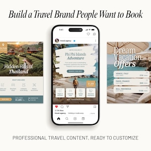 Travel social media marketing templates created to increase engagement and showcase destinations, travel packages, special offers, and client experiences. Ideal for travel advisors, agencies, resorts, and hospitality brands.