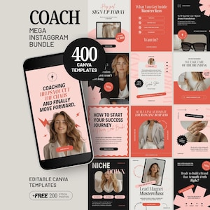 Blush Pink Instagram Template Bundle Canva Social Media Kit for Coaches Course Creators Digital Product Editorial Post Reels Carousels PG01