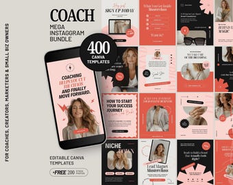 Blush Pink Instagram Template Bundle Canva Social Media Kit for Coaches Course Creators Digital Product Editorial Post Reels Carousels PG01