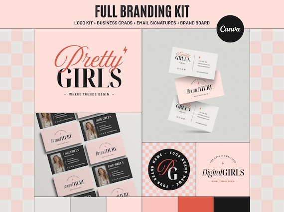 Canva Branding Kit Template: Pink Red Black Brand Design (Digital Download) PG01