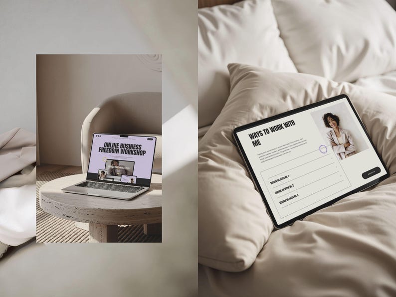 Squarespace 7.1 website template for women entrepreneurs with a bold modern editorial style, purple and neutral color palette, and fully customizable sections built for online businesses.