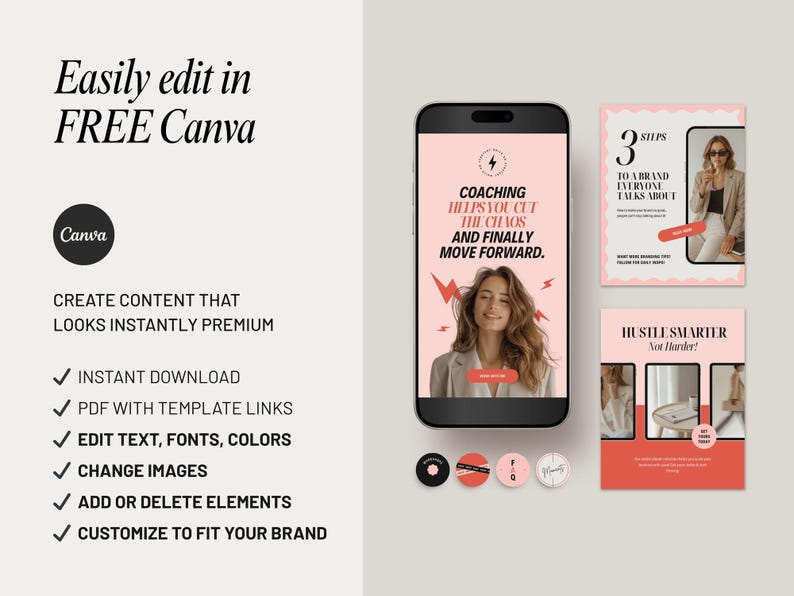 Blush Pink Instagram Template Bundle Canva Social Media Kit for Coaches ...