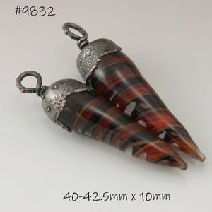Red Black Gold Handmade Lampwork Beads, Long Drop Earring Pair, SRA Lampwork Copper Pair Electroplated Jewelry Supplies Heather Behrendt