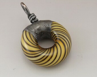 Twisty SRA Lampwork Bead Tiger Stripe Glass Circle Hoop Lampwork Copper Electroformed Lampwork Bead Jewelry Supplies Heather Behrendt