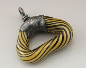 Twisty SRA Lampwork Bead Tiger Stripe Glass Triangle Hoop Lampwork Copper Electroformed Lampwork Bead Jewelry Supplies Heather Behrendt