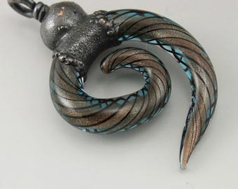 SRA Lampwork Beads, Blue Goldstone Glass, Focal Glass Spiral Bead, Copper Electroformed Lampwork Beads, Jewelry Supplies, Heather Behrendt