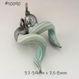 SRA Lampwork Beads, Green Beige Glass Beads, Abstract Curly Lampwork, Copper Electroformed Lampwork, Jewelry Supplies, Heather Behrendt