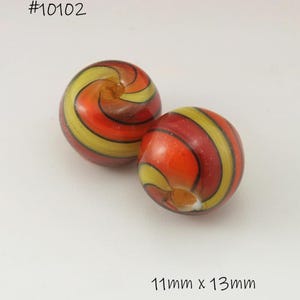 SRA Lampwork Beads, Orange Yellow Red Glass Rondelle, Striped Twistie Cane Lampwork Beads, Lampwork Jewelry Supplies, Heather Behrendt