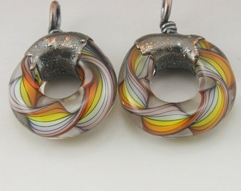 Twisty SRA Lampwork Beads Rainbow Pride Glass Circle Hoop Lampwork Pair Copper Electroformed Lampwork Bead Jewelry Supplies Heather Behrendt