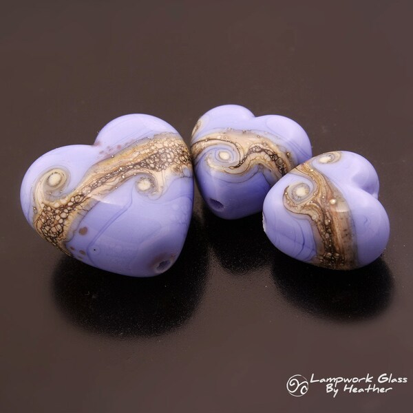 Purple Lampwork Beads Light Periwinkle Heart Handmade Silvered Earring Pair plus Focal Heather Behrendt BHV SRA LETeam