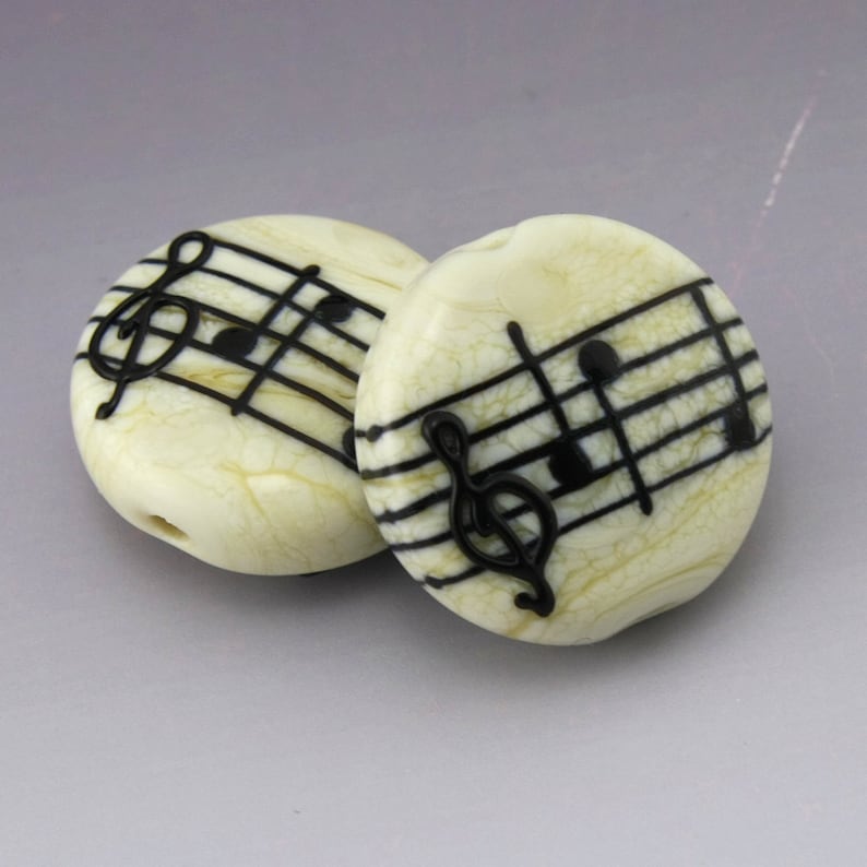 OOAK Lampwork Beads Lampwork Music Beads Handmade Glass Beads Lampwork Glass Lentil Handmade Lampwork Earring Pair Heather Behrendt image 1