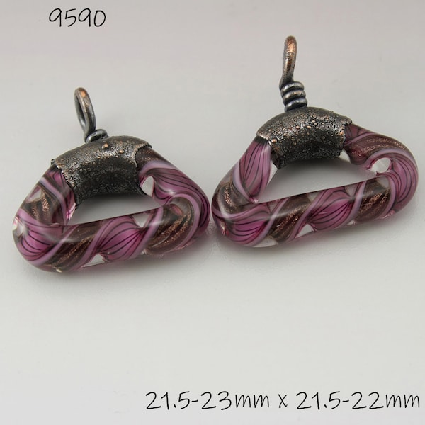 SRA Lampwork Beads - Pink Glass Beads - Triangle Hoop Lampwork - Copper Electroformed Beads - Jewelry Supplies Heather - Behrendt