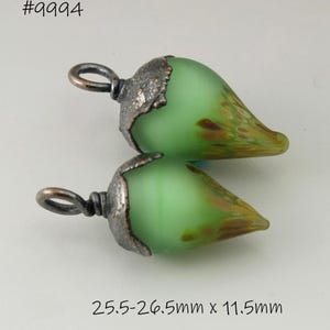 Handmade Lampwork Beads, Etched Green Earring Pair, SRA Lampwork, Copper Electroformed Pair, Electroplated Jewelry Supplies Heather Behrendt
