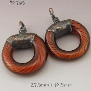 SRA Lampwork Beads, Orange Black Goldstone Glass Circle Hoop, SRA Lampwork, Copper Electroformed Lampwork Jewelry Supplies, Heather Behrendt