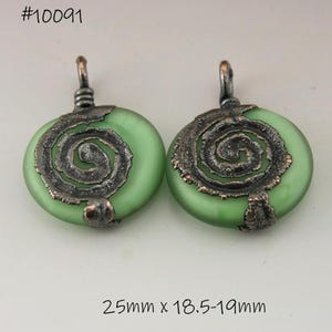 Lampwork Glass Beads, Handmade Lampwork, Pale Emerald Green Lampwork Bead, SRA Lampwork Beads, Lentil Bead, Artisan Beads, Heather Behrendt