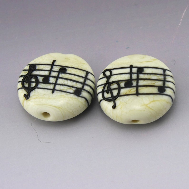 OOAK Lampwork Beads Lampwork Music Beads Handmade Glass Beads Lampwork Glass Lentil Handmade Lampwork Earring Pair Heather Behrendt image 2