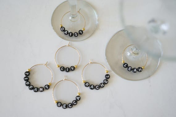 Personalized Wine Glass Charms: Custom Name Drink Markers, Bachelorette Party Favors
