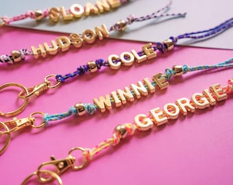 Personalized Name Keychain | Gold Letter Custom Keychain | Braided Cord Name Key Ring | Cute Name Bag Charm | Custom Backpack Tassel