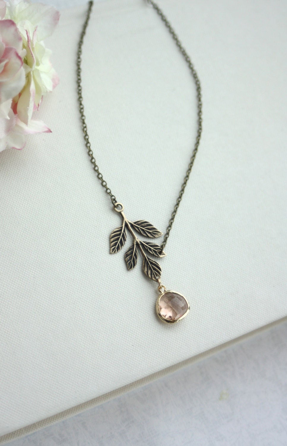 Leaf Necklace. Antiqued Brass Greek Leaf Gold Plated Clear | Etsy