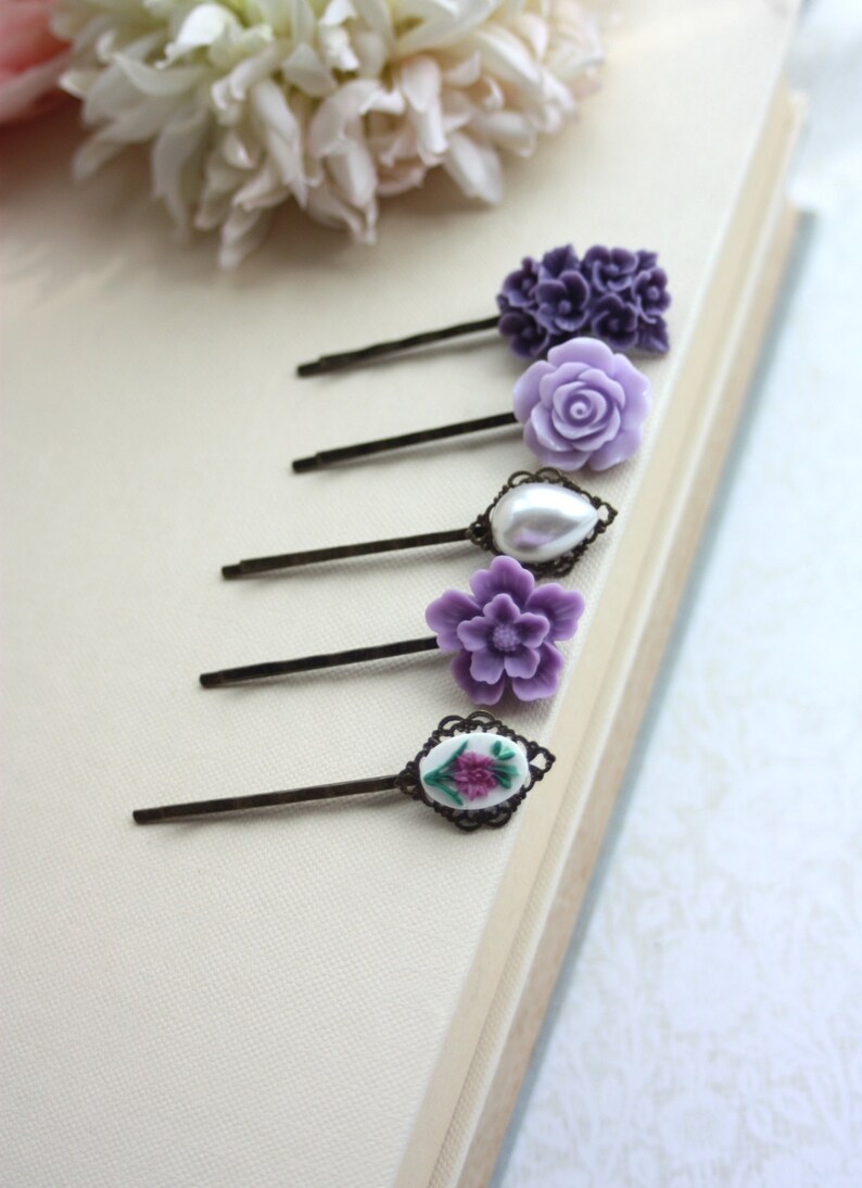 Purple Flower Hair Pins. Shades of Lavender Lilac Amethyst Etsy