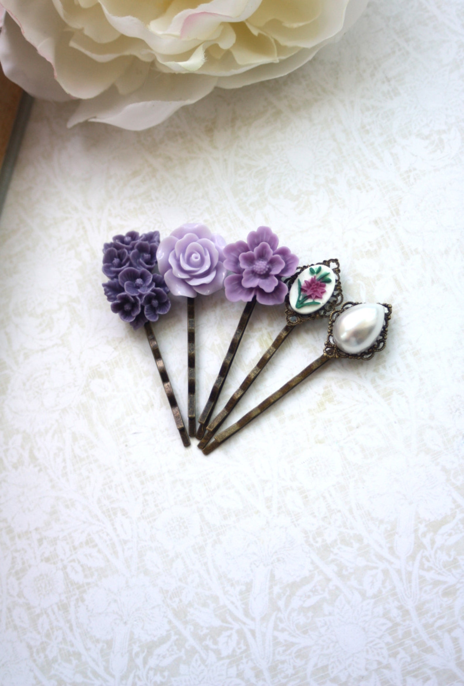 Purple Flower Hair Pins. Shades of Lavender Lilac Amethyst Etsy