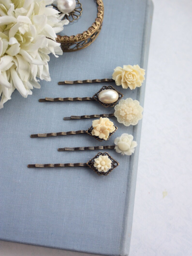 Shades of Ivory Flower Hair Pins Ivory Wedding Floral Hair Etsy