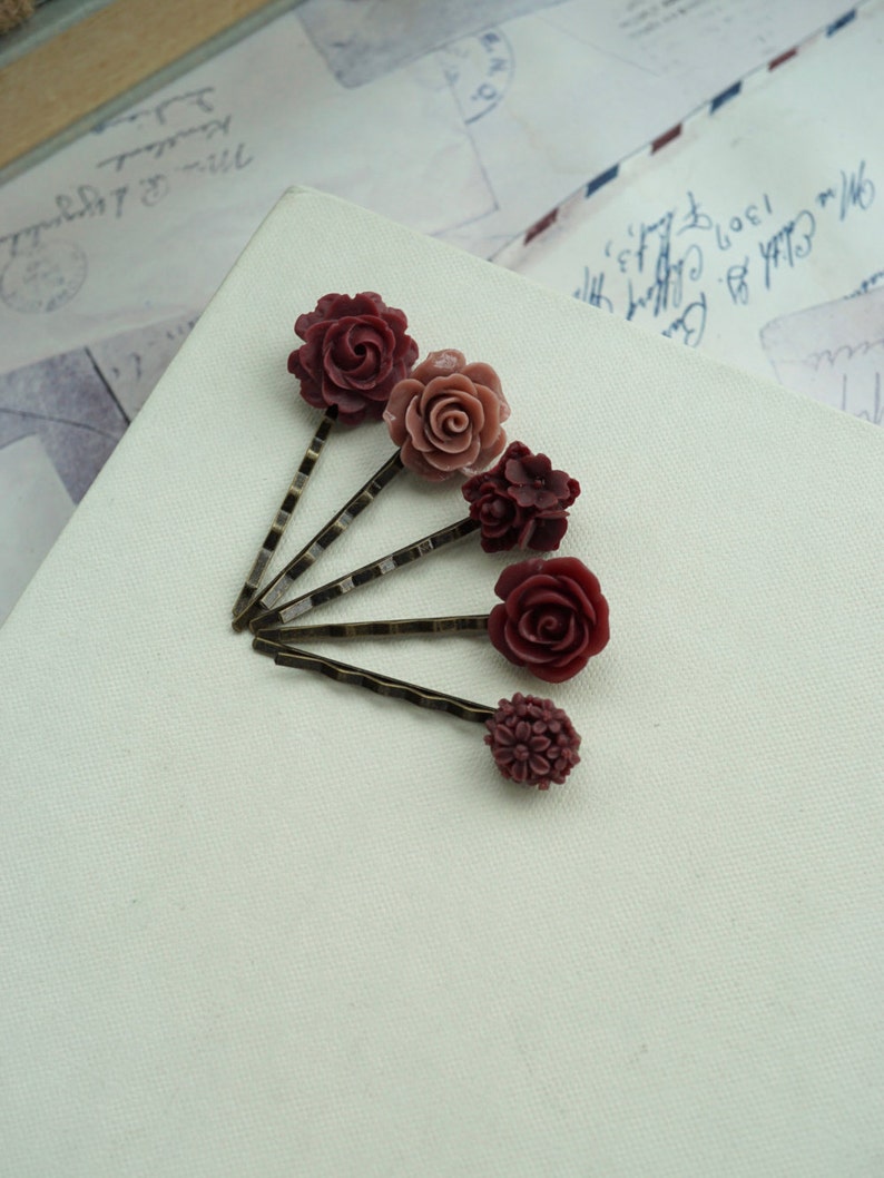 Burgundy Hair Pins Wedding Hair Accessories Bridal Hair Etsy