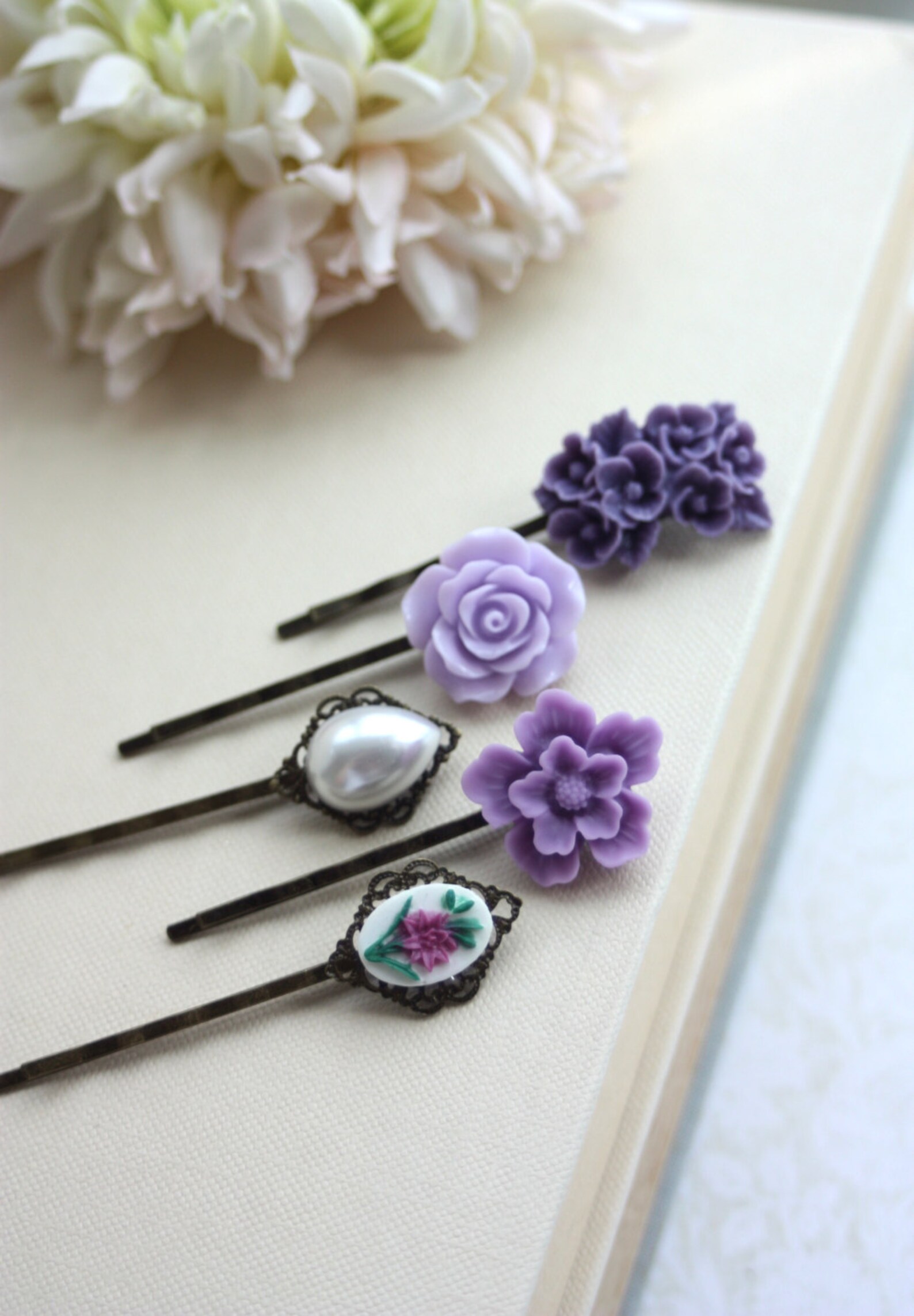 Purple Flower Hair Pins. Shades of Lavender Lilac Amethyst Etsy