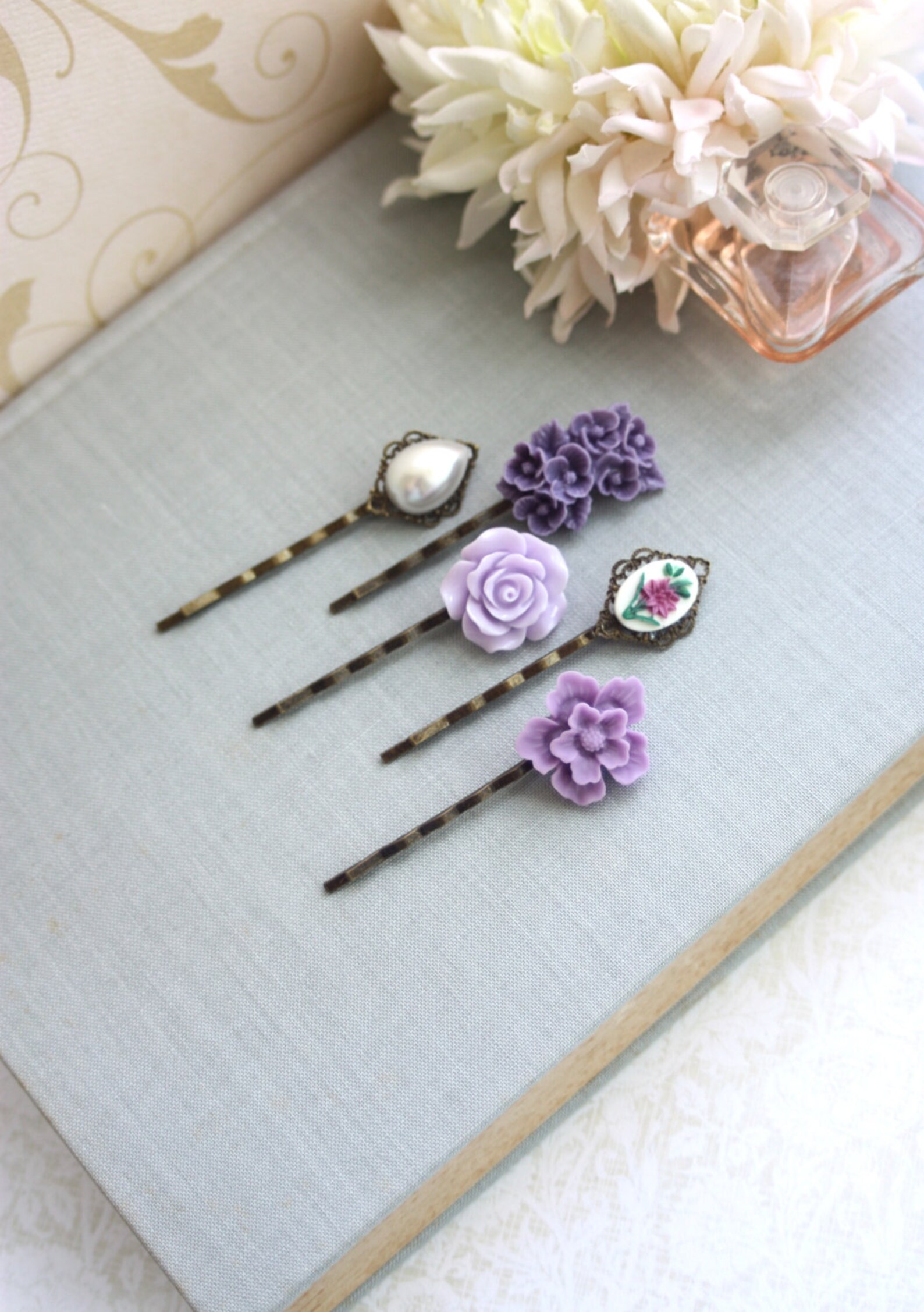 Purple Flower Hair Pins. Shades of Lavender Lilac Amethyst Etsy