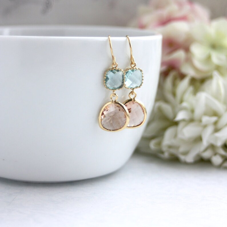 Peach Earrings Aqua Blue Champagne Peach Earrings. Modern Etsy