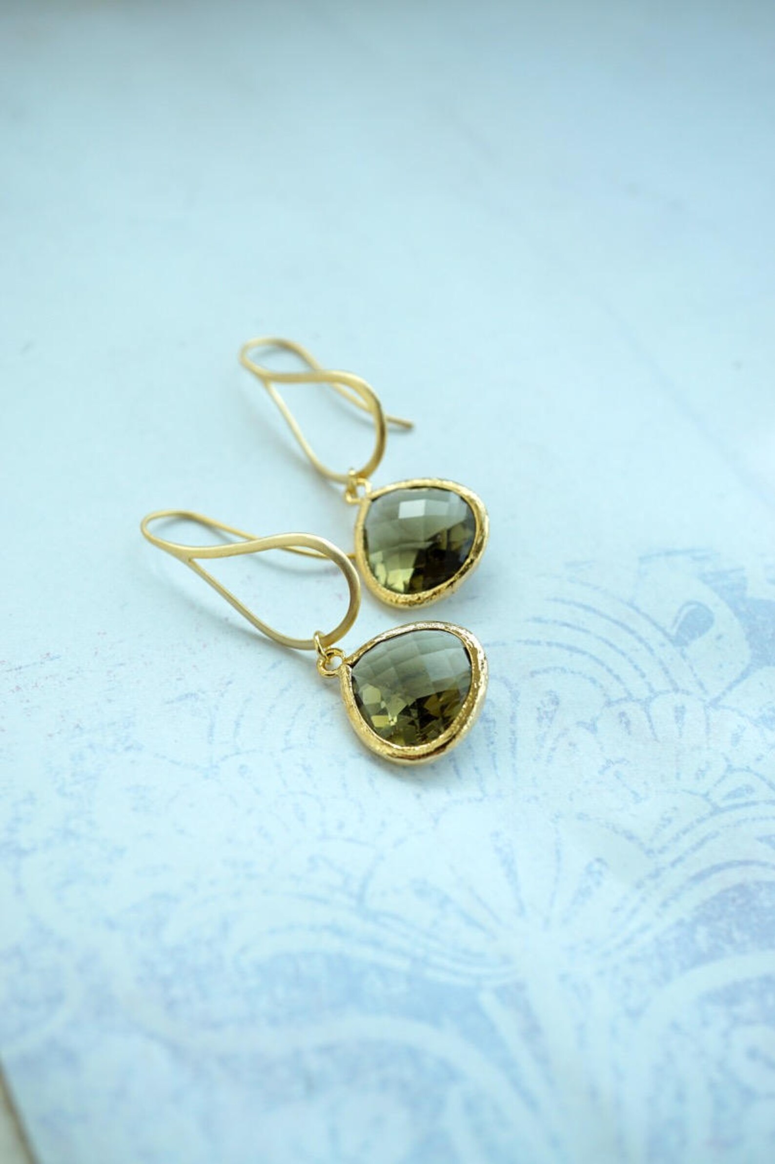 Olive Green Earrings Green Glass Dangle Earrings Rustic Green Etsy