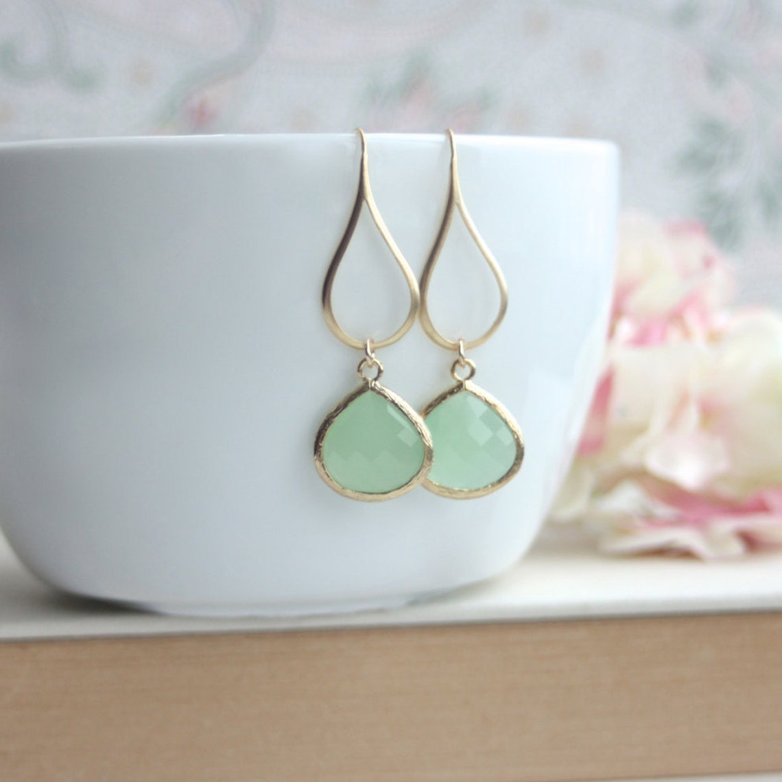 Mint Green Earrings Green Glass Dangle Earrings. Mint Green Etsy