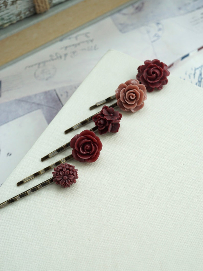 Burgundy Hair Pins Wedding Hair Accessories Bridal Hair Etsy