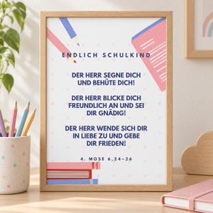 Endlich Schulkind Poster - Segen zur Einschulung, 4. Mose 6,24-26, A4 PDF Download