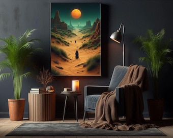 Surreal Arrakis Art, Sand Dunes, Warm Tones, Mystical Details, Digital Printable Wall Art, Festive Home Decor