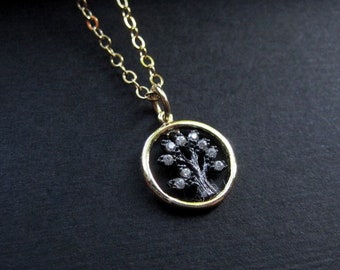 Collar de árbol de oro - Collar de árbol de la vida de oro - Collar de círculo de oro - Collar de naturaleza de oro - Collar de oro moderno - Collar de oro mínimo