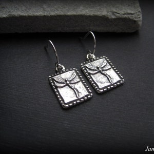 Sterling Silver Dragonfly Earrings - Dragonfly Earrings - Rustic Sterling Silver Earrings - Oxidized Sterling Silver Earrings