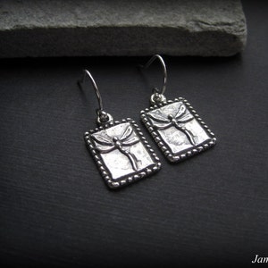 Sterling Silver Dragonfly Earrings Dragonfly Earrings Rustic Sterling Silver Earrings Oxidized Sterling Silver Earrings image 1