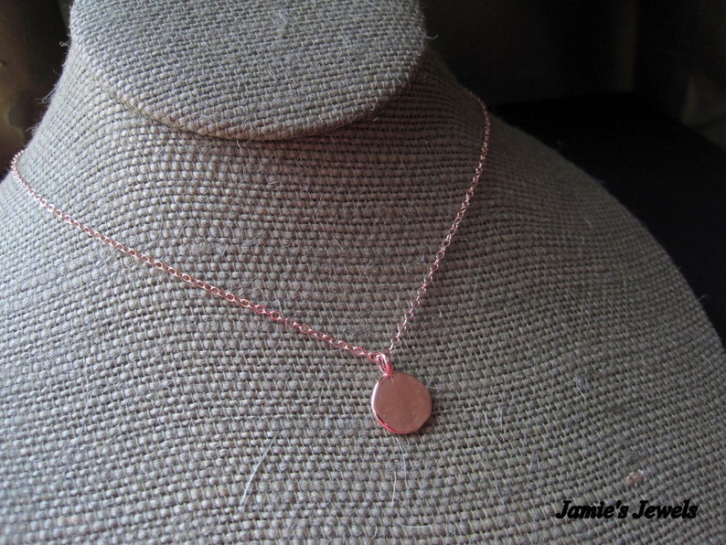 Rose Gold Disc Necklace Tiny Disc Minimalist Circle Modern Rose Gold Necklace Layering Everyday Simple Rustic Round image 3