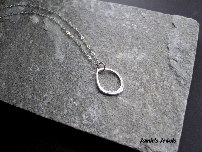 Simple Classic Sterling Silver Abstract Necklace Everyday Organic Sterling Silver Hoop Necklace Sterling Silver Modern Necklace