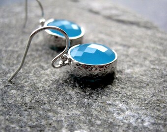 Pendientes azules - Pendientes de cristal azul plateado - Pendientes náuticos - Pendientes de boda de verano